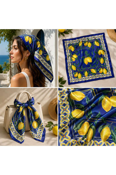 IŞIKTAŞ COLLECTİON Lemon Patterned Bandana Scarf 50*50 cm