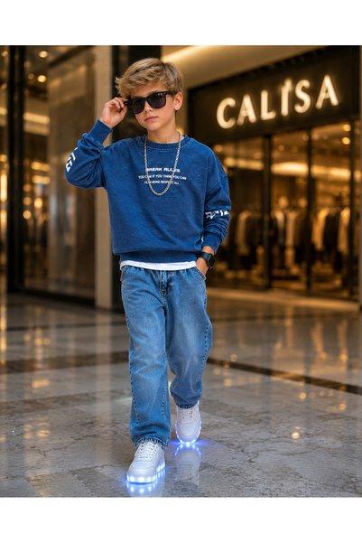 CALİSA Erkek Çocuk Kot Takım 4-12 Yaş | Yıkamalı Jean Pantolon & Sweatshirt | Okul Kombini