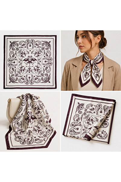 IŞIKTAŞ COLLECTİON Black and White Flamingo Patterned Bandana Scarf 50*50 cm