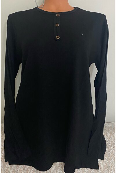 Anne Er Clothing Combed Cotton Blouse Long Sleeve Crew Neck Black