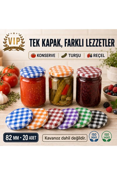 Vip Home Concept Market Ürünleri Jar Lid 82 mm Colorful Checkered Jar Lid 20 Pieces Canning Pickle Jam Lid