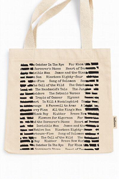 Tee&more. Banned Books Baskılı Cırtlı ve İç Cepli Kanvas Bez Çanta