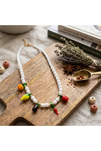 azra takı tasarım Handmade Lemon, Pepper, and Eggplant Shaped Colorful Short ...