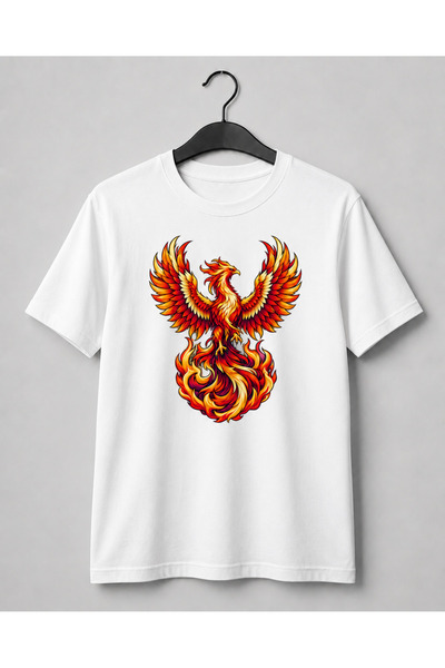 Generic Brand Tricou Alb Unisex cu Phoenix – Pasărea de Foc, Regular Fit