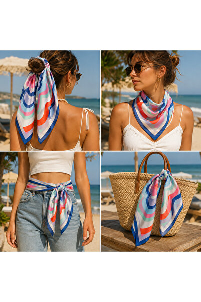 IŞIKTAŞ COLLECTİON Colorful Wave Patterned Bandana Scarf 50*50 cm