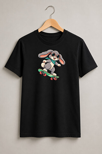 Generic Brand Tricou unisex cu iepuraș pe skateboard