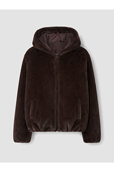 LC Waikiki Hooded Faux Fur Coat for Girls
