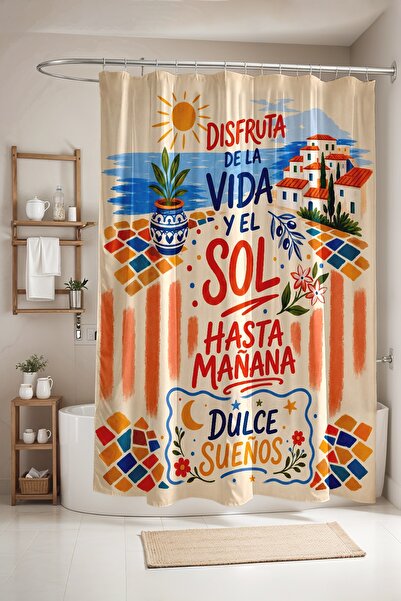 EVPANYA Disfruta De La Vida Patterned Shower Curtain, Bathtub Curtain 175X200Cm