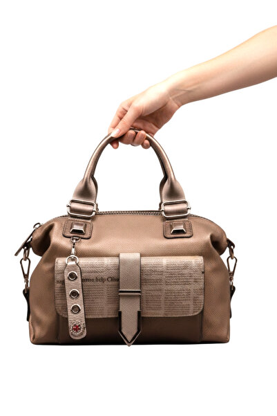 HFKY Women's Imported Mink Color Bag. Accessory Detailed Hand and Shoulder Bag.