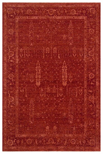 SHIRAZ 03 RED Vintage Eskitme Desenli Yumuşak Dokulu Makine Dokuması Kırmızı Salon Halısı