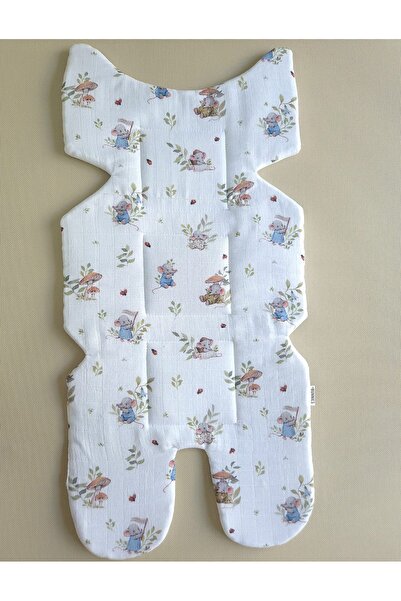 jr.bunnies Jr Bunnies Elephant Patterned Muslin Stroller Cushion, 100% Cotton, Thinly Filled, Breathable