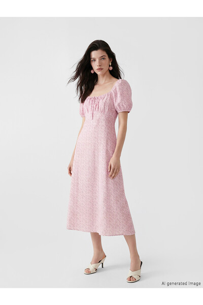 LC Waikiki Two Mt Shop Quality A-Line Floral Balloon Sleeve Dress