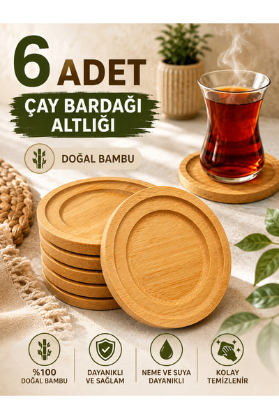 KEA 6 Adet Bambu Çay Bardağı Altlığı Çay Tabağı Yuvarlak Ahşap Bardak Altlığı