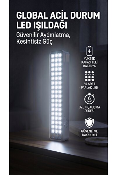 Global KEL278L 60 Ledli Şarjlı Işıldak Kamp Lambası Acil Durum Aydınlatma Fen...