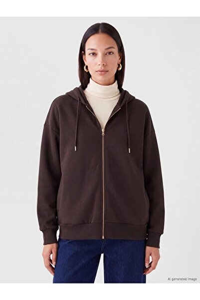 LC Waikiki Hooded Oversize Women's Zippered Sweatshirt (W6)