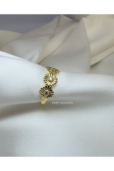 Samu Accessories خاتم فولاذي قابل للتعديل من سلسلة بريميوم بتصميم زهرة الأقحو...