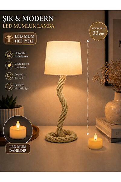 zulya 22 cm Modern Dekoratif LED Mumluk Lamba – Bioplastik Abajur, Tealight, ...