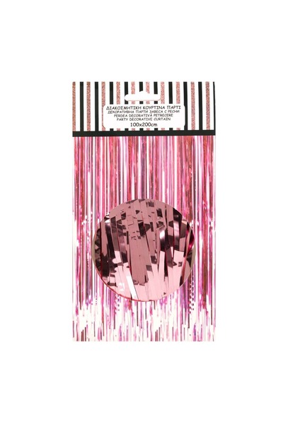 OEM Perdea de petrecere din folie roz 1x2m - Decorațiune cu franjuri holografici