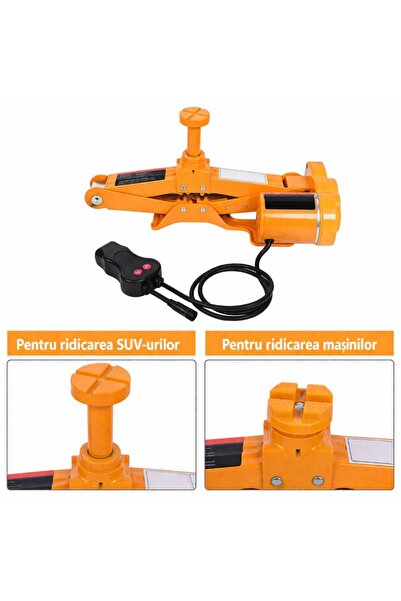 OEM Cric electric auto 3T, 40x15.5cm, înălțime de ridicare 12-42cm, cric tip foarfecă pentru schimbarea anvelopelor cu telecomandă, set complet cu accesorii, portabil în cutie.