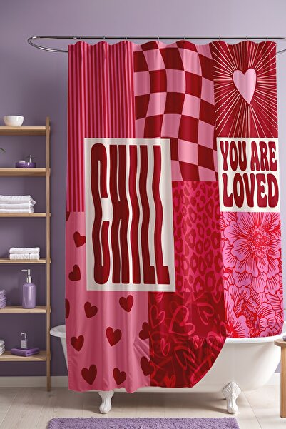 EVPANYA Pink Chill and Hearts Patterned Shower Curtain, Bathtub Curtain 175X2...