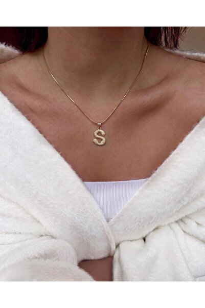 Gleemy accesories Gold Zirkon Taşlı S Harf Figürlü Çelik Zincirli Zarif Kadın...