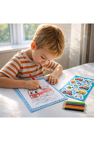 OEM Set de cărți de colorat cu mașini, cu 8 creioane colorate și autocolante
