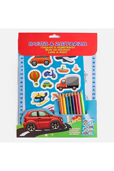 OEM Set de cărți de colorat cu mașini, cu 8 creioane colorate și autocolante