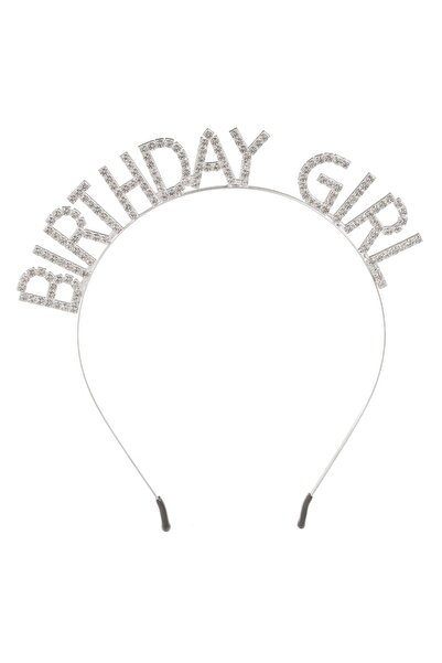 OEM Bentiță de petrecere argintie cu strasuri „Birthday Girl”
