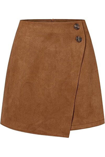 GENERAL Women's Faux Suede High Waist Asymmetrical Hem Mini Skirt