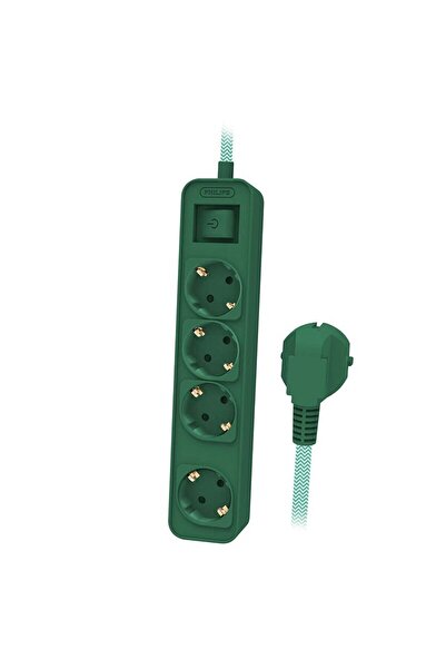Philips Prelungitor cu comutator Master, 4 prize Schuko, lungime 1.5 m, Verde