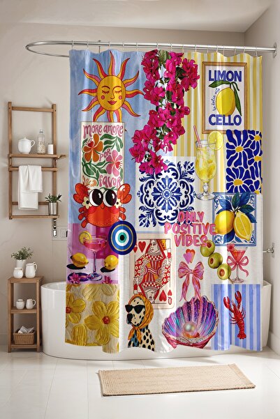 EVPANYA Popart Icons Patterned Shower Curtain, Bathtub Curtain 175X200Cm