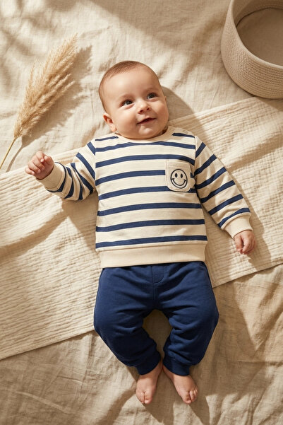 DYZSTAR Baby and Child Striped Smiley Embroidered 100% Cotton 2-Piece Top and...