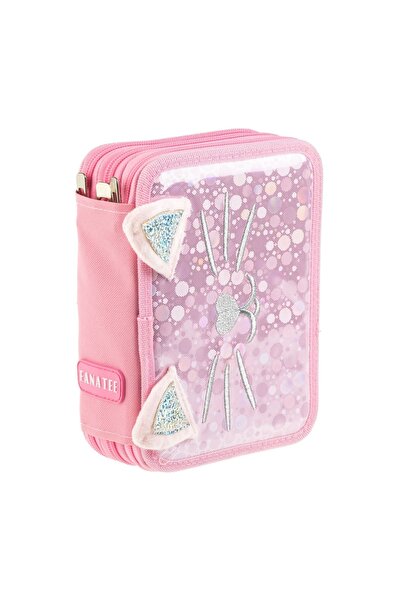 OEM Penar școlar echipat triplu, roz, model 3D, glitter, 21x6x15cm – organiza...
