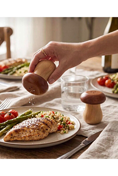Fiyakalı Ürünler Atölyesi Mantar Design Wooden Salt Shaker - Pepper Shaker - ...