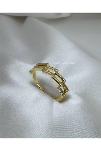 Samu Accessories خاتم فولاذي قابل للتعديل بتصميم هندسي من سلسلة بريميوم - خات...