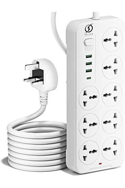 Influx Press INFLUX Extension Cord With 8-Outlet, 3M Cord with USB Ports and ...