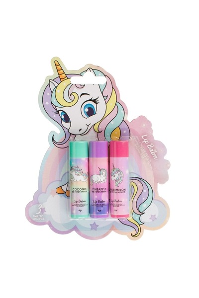 OEM 3 Balsamuri de buze Unicorn, 4g fiecare - Nucă de cocos, Ananas, Pepene v...