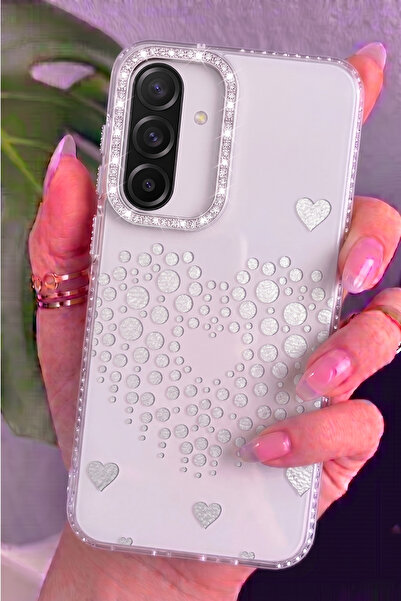 Rivor Samsung Galaxy S25 FE Uyumlu Kılıf Taşlı Kalp Desenli Parlak Kamera Çık...