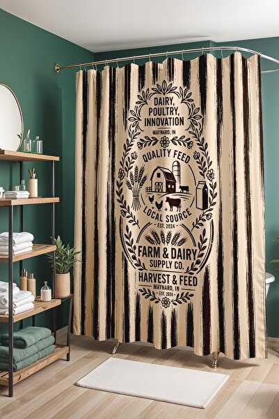 EVPANYA Striped Farm Pattern Shower Curtain, Bathtub Curtain 175X200Cm