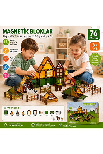 İmraden 76 Parça Çiftlik Temalı Magnetik Bloklar Seti