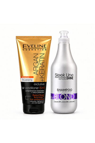 Eveline Cosmetics Set Eveline – Șampon Sleek Line Violet Blond 1000 ml + Bals...