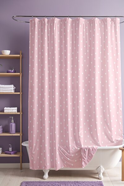 EVPANYA Pink Background with White Hearts Pattern Shower Curtain, Bathtub Cur...