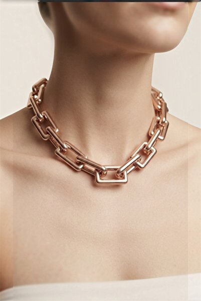 MatmazelLavinya Thick Ring Design Acrylic Chain Necklace Rose Gold
