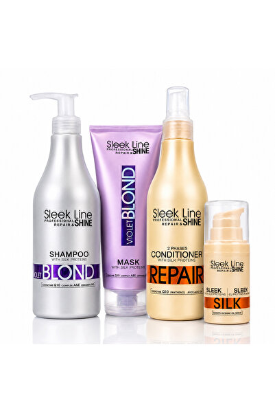 Eveline Cosmetics Eveline Sleek Line Βιολετί Ξανθό Σετ 4 προϊόντων – Σαμπουάν...
