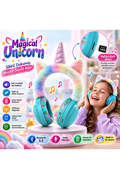 ROXİVA Unicorn Tasarımlı Şarjlı Premium Çocuk Kulaklığı Bluetooth Kablosuz Ku...