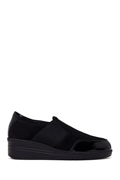 Derimod Women's Black Thick-Soled Suede Leather Comfort Shoes Af410004Ds