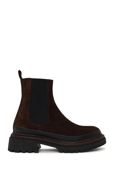 Derimod Women's Brown Thick-Soled Suede Leather Chelsea Boots Wf170033Ds