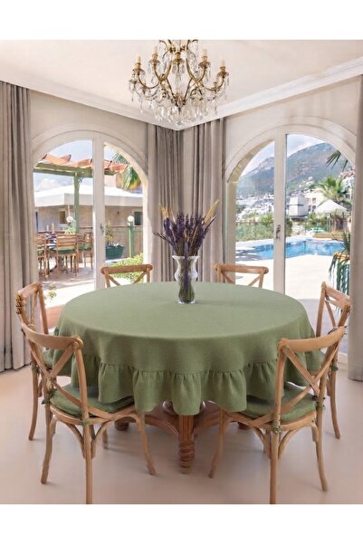 Angels' Collection Round Ruffled Tablecloth - Hassle-Free - Water Repellent