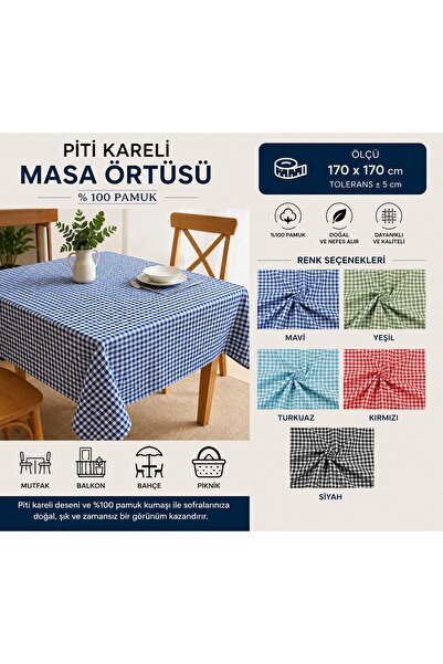 Yuka Plavi Piti karirani stolnjak spreman za upotrebu 100% PAMUK Stolnjak Pik...