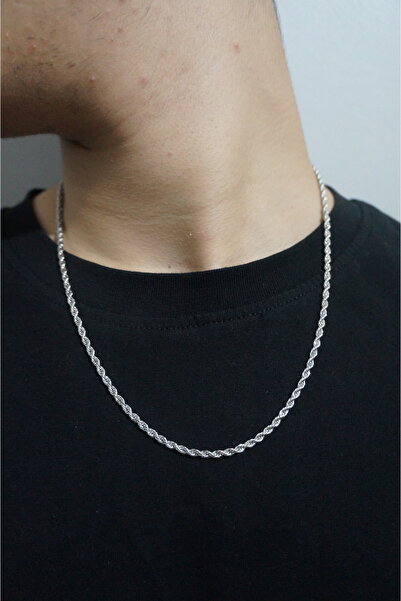 asd accessory Thin Twist Chain 2mm Thick Silver Color Unisex Model (Women/Men...